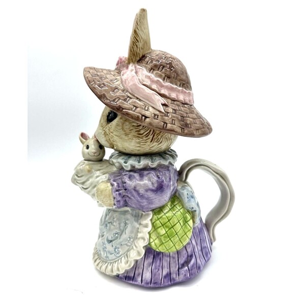 Fitz and Floyd Bunny Teapot OCI Omnibus 420Z Easter Bonnet Pastel Ceramic VTG - Picture 3 of 11